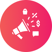 “Marketing and promotion icon with megaphone, dollar sign, and shopping elements.”