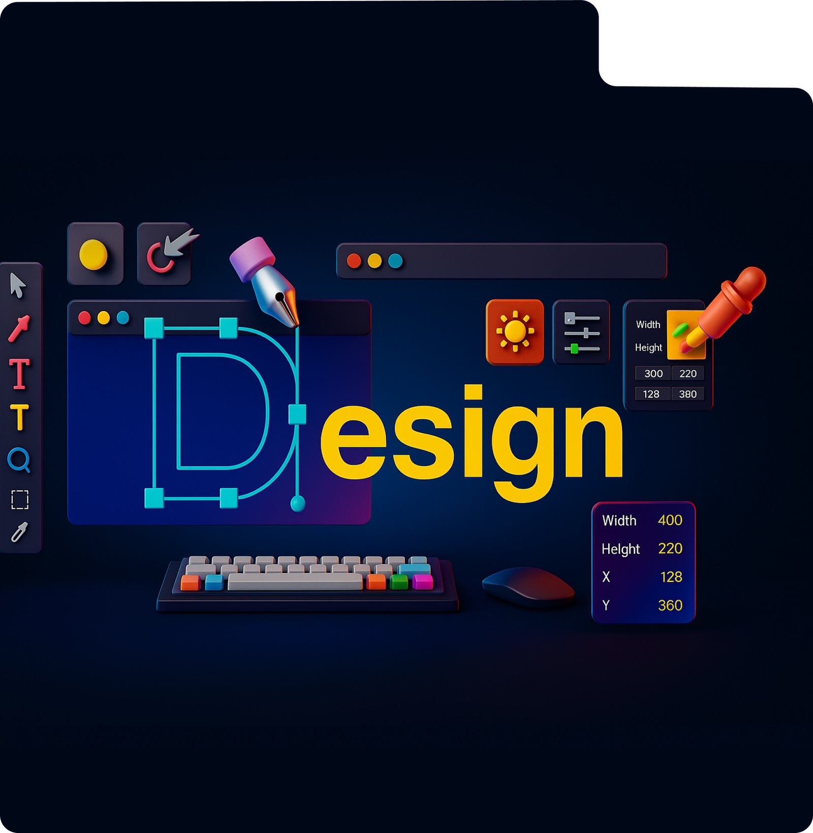 Digital design interface showing typography editing and UI design tools.